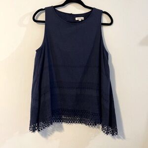 Max Studio, Sleeveless, Navy Eyelet Boho Blouse, Size M, EUC